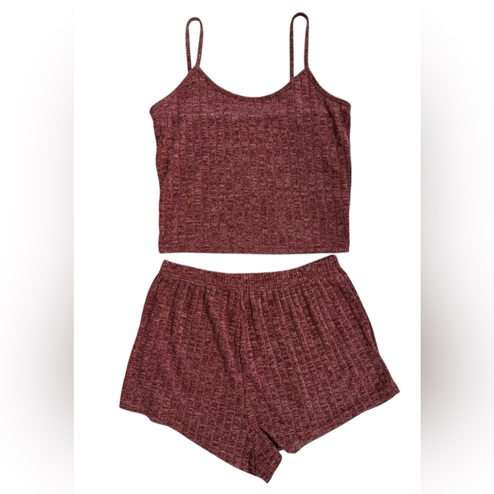 Maroon red 2-piece pajama set shorts & tank top in a size S